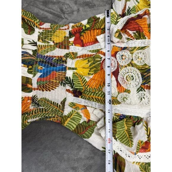 Farm Rio Tropical Birds Mini Dress Small Boho Ruffle Sleeve 100% Cotton - Picture 9 of 13